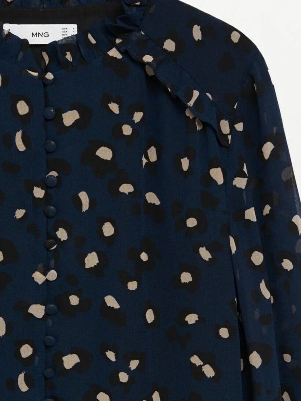 Mango Flowy Navy Polka Dot Mini Dress - Picture 7 of 12